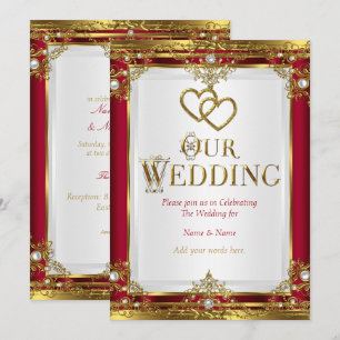 Invitation Mariage Élégant Rouge Or Blanc Doré
