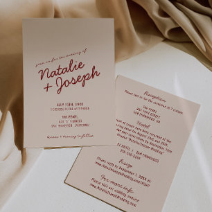 Invitation Mariage Élégant Rouge Profond Bleu Fantaisiste Tou