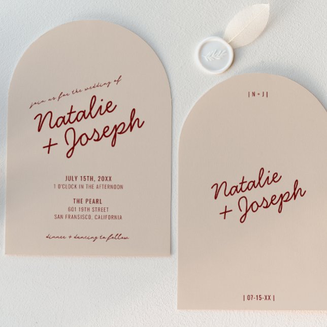 Invitation Mariage Élégant Rouge Profond Crème Arqué Fantaisi (Créateur téléchargé)