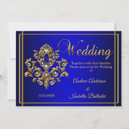 Invitation Mariage Elegant Royal Blue Gold Jewel
