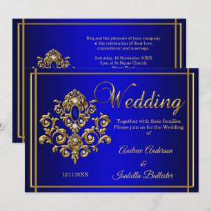 Invitation Mariage Elegant Royal Blue Gold Jewel