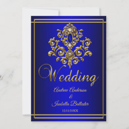 Invitation Mariage Elegant Royal Blue Gold Jewel 2