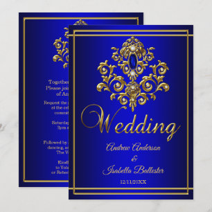 Invitation Mariage Elegant Royal Blue Gold Jewel 2