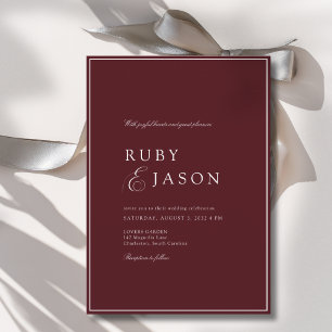 Invitation Mariage élégant royal bordeaux et écriture blanche