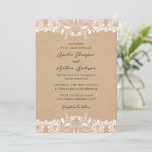 Invitation Mariage Élégant Rustique en Dentelle