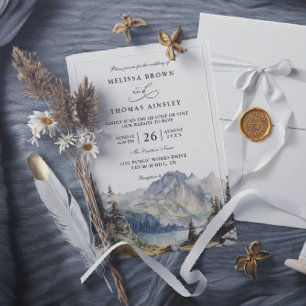 Invitation Mariage Élégant Rustique Lac Montagnes Code QR