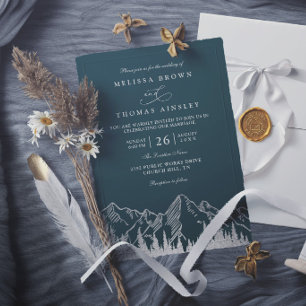 Invitation Mariage Élégant Rustique Pinède Forestière Montagn