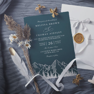 Invitation Mariage Élégant Rustique Pinède Forestière Montagn