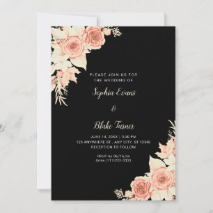 Invitation Mariage Élégant Rustique Roses Orange Automne Noir