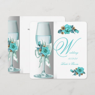 Invitation Mariage Élégant Salle Teal Blanc Beige Rose Champa