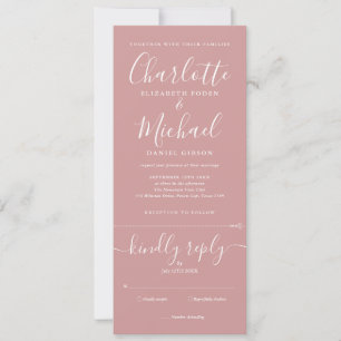Invitation Mariage Élégant Script Rose Poussiéreux Tout En Un