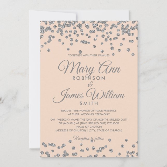 Invitation Mariage élégant Silver Faux Parties scintillant Co (Devant)