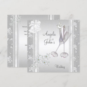 Invitation Mariage Elégant Silver White dentelle Florale