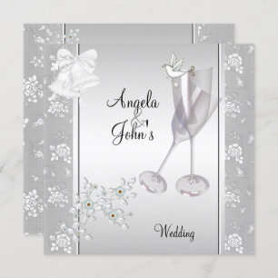Invitation Mariage Elégant Silver White dentelle Florale