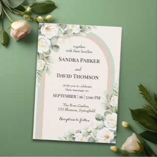 Invitation Mariage Élégant sous une Arche Florale de Vert Sau