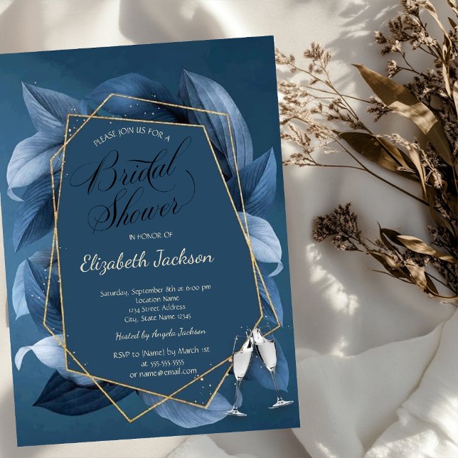 Invitation Mariage élégant sous verre à cadre doré avec feuil (Créateur téléchargé)