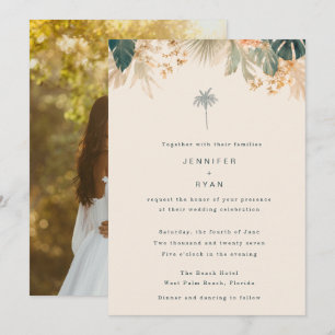 Invitation Mariage Elégant sur la Plage de Palmiers Tropicaux