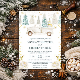 Invitation Mariage Élégant sur un Camion Blanc Hivernal