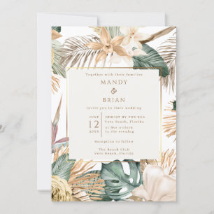 Invitation Mariage Élégant sur une Destination de Plage Tropi