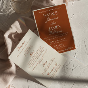 Invitation Mariage Élégant Terracotta Orange Brûlé Tout En Un