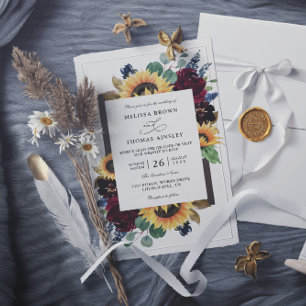 Invitation Mariage Élégant Tournesol Rustique Budget Code QR