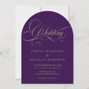 Invitation Mariage Élégant Tout Compris Or Violet Foncé