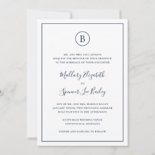 Invitation Mariage Élégant Tout En Un Bleu Marine Traditionne