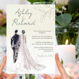 Invitation Mariage Élégant Traditionnel Calligraphié Or