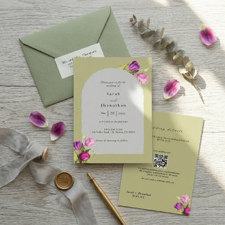 Invitation Mariage Élégant Tulipe Florale Budget Tout En Un