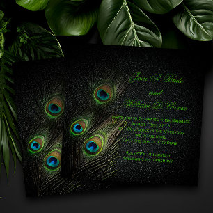 Invitation Mariage élégant vert émeraude noir or paon