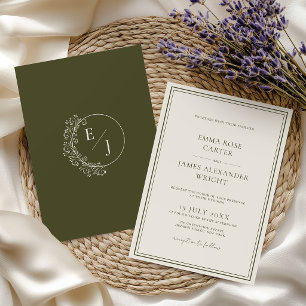 Invitation Mariage Élégant Vert Olive Ancien Argent