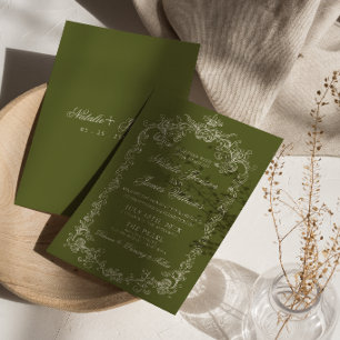 Invitation Mariage élégant vert olive vintage