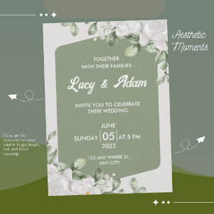 Invitation Mariage Élégant Vert Sage Blanc Floral