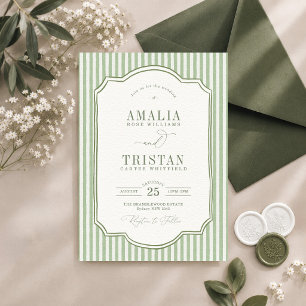 Invitation Mariage élégant vintage à rayures vertes
