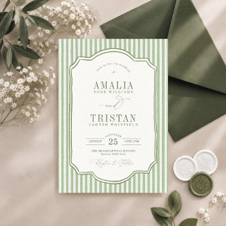 Invitation Mariage élégant vintage à rayures vertes