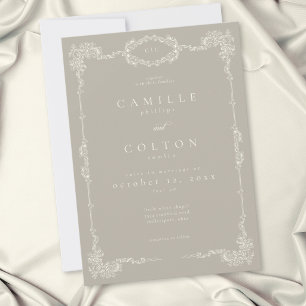 Invitation Mariage Élégant Vintage Baroque Neutre Crème Ivoir