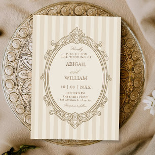 Invitation Mariage élégant vintage beige doux