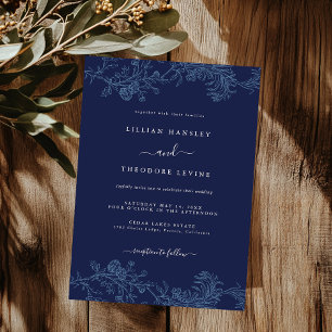Invitation Mariage Élégant Vintage Fleur de Feuille de Marine