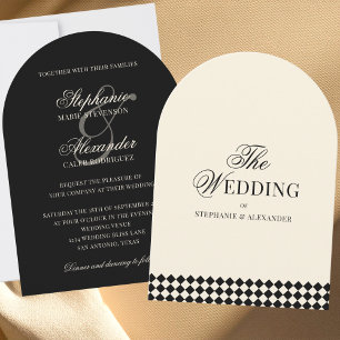 Invitation Mariage Élégant Vintage Noir Ivoire Vieille Fortun