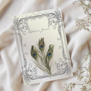 Invitation mariage élégant vintage perle floral paon