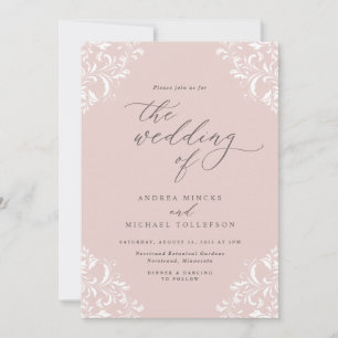 Invitation Mariage Élégant Vintage Rose Pâle