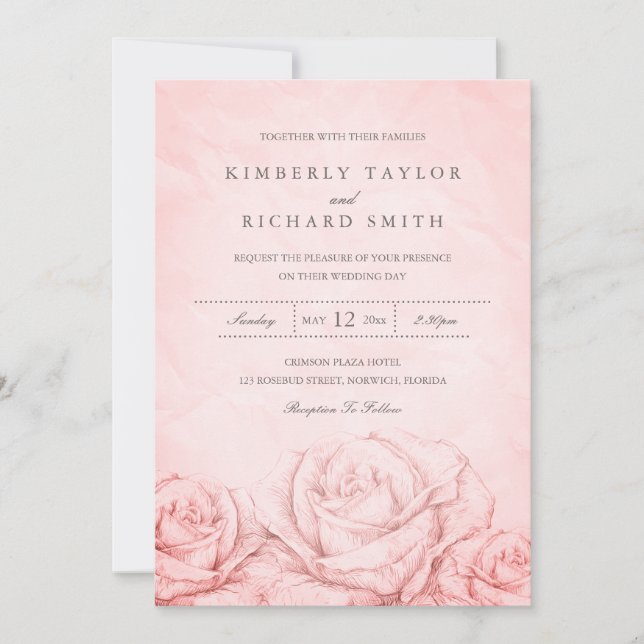 Invitation Mariage élégant vintage Rose rose floral (Devant)