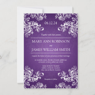 Invitation Mariage élégant Vintage torsades 2 violet