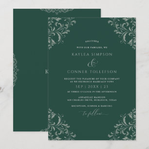 Invitation Mariage Élégant Vintage Vert Émeraude