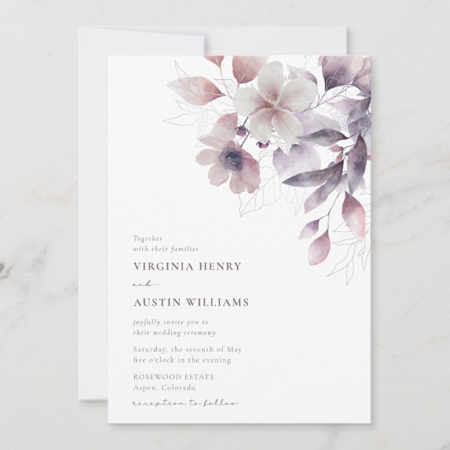 Invitation Mariage Élégant Violet (Devant)