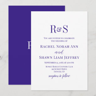 Invitation Mariage Élégant Violet Foncé Moderne Monogramme