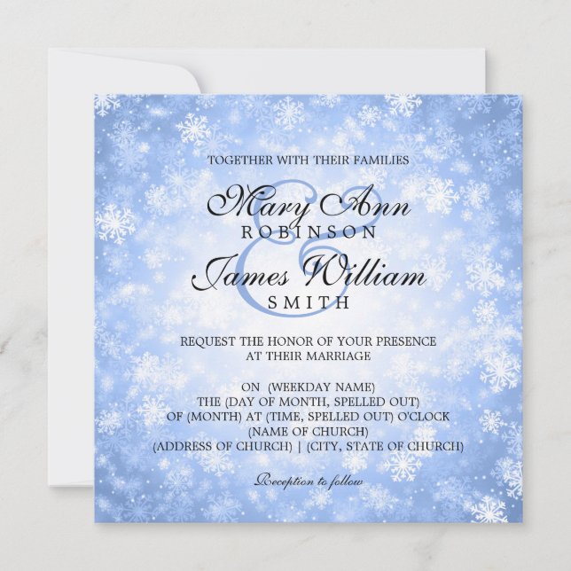 Invitation Mariage élégant Wonderland Hiver Étincelle Bleu ét (Devant)