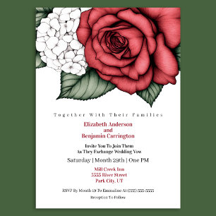 Invitation Mariage Élégante Rose Rouge