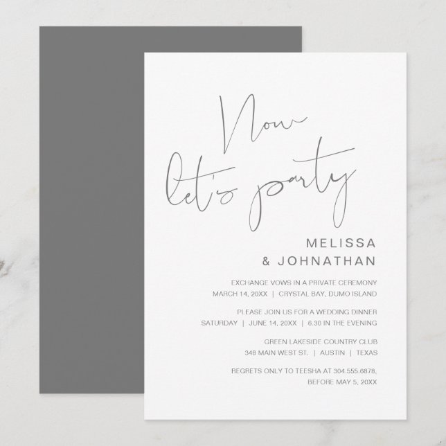 Invitation Mariage Élopé Moderne, Maintenant Faisons la Fête  (Devant / Derrière)