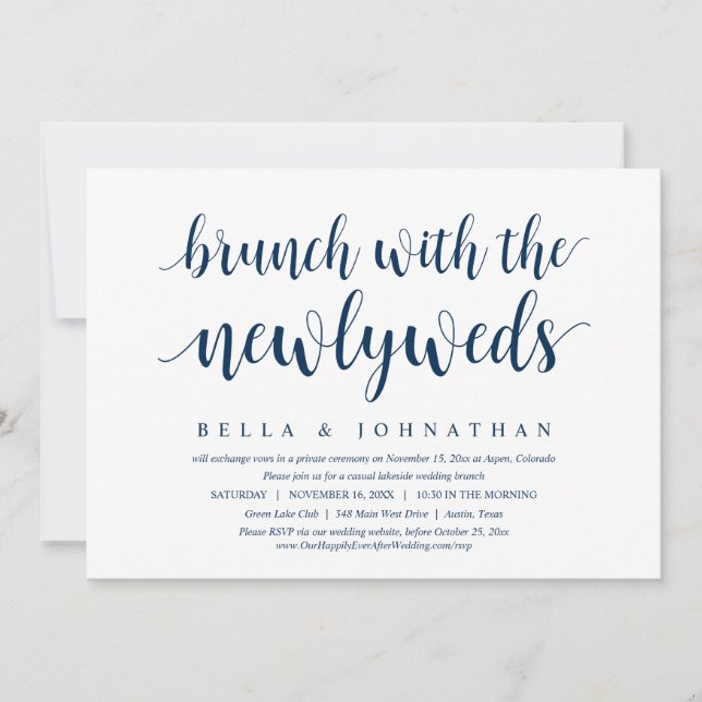 Invitation Mariage Elopement, Brunch Avec Les Nouveaux Mariés (Devant)